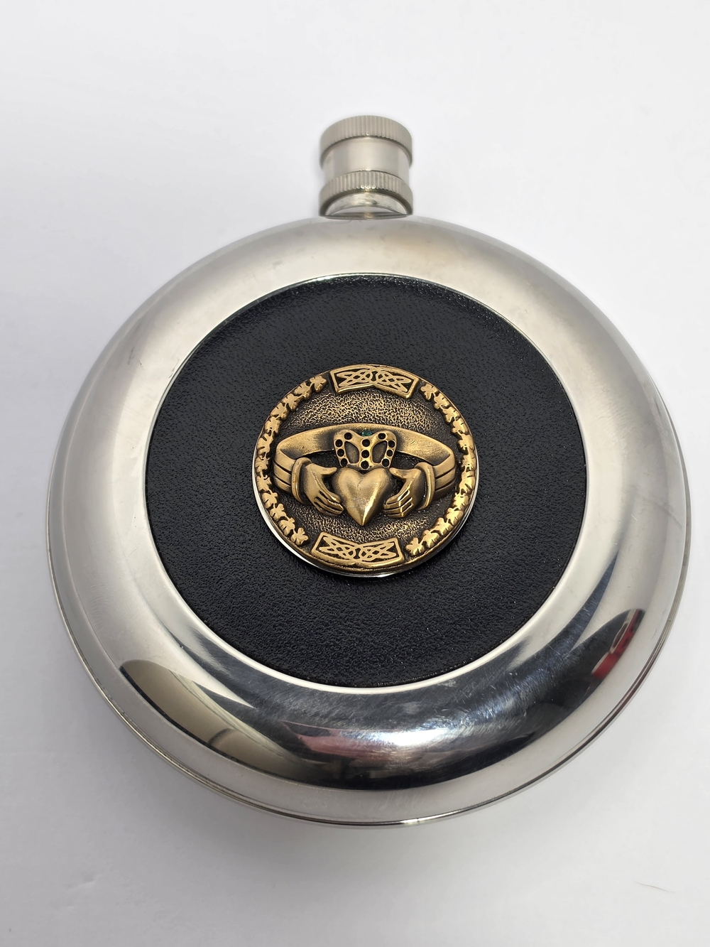 Pocket 8oz. Claddagh Irish Whiskey Flask Bottle/Shot Glass Stainless Steel